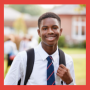 Teen boy in shirt and tie on school campus.